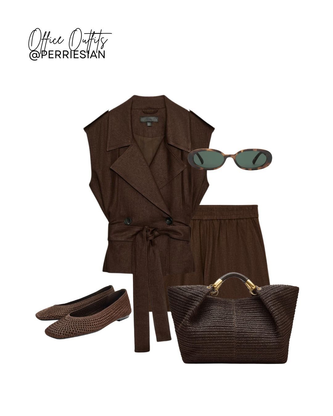 Summer Office Outfit Inspiration ☀️

Chocolate Brown Office Outfit, Brown Tailored Waistcoat, Brown Wide Leg Trousers, Sleeveless Blazer Top, Brown Woven Ballet Flats, Brown Raffia Tote Bag, Oval Tortoiseshell Sunglasses, Monochrome Brown Styling, Neutral Workwear, Chic Office Look, Minimal Summer Tailoring

#LTKuk #LTKsummer #LTKworkwear