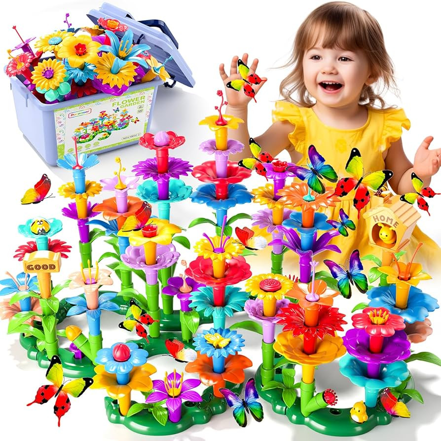 184Pcs Flower Garden Building Toys for Girls 3 4 5 6 7 Year Old, Upgrade DIY Building Stacking To... | Amazon (US)