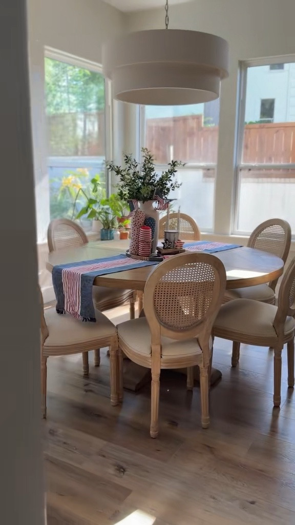 We didn't want a formal dining room in the new house so we told our builder we needed a breakfast room full of windows with enough room for a round wood table and six rattan chairs. No regrets!
#LTKhome #organicmodern #cozyhome #homedecor #neutralaesthetic

#LTKHome