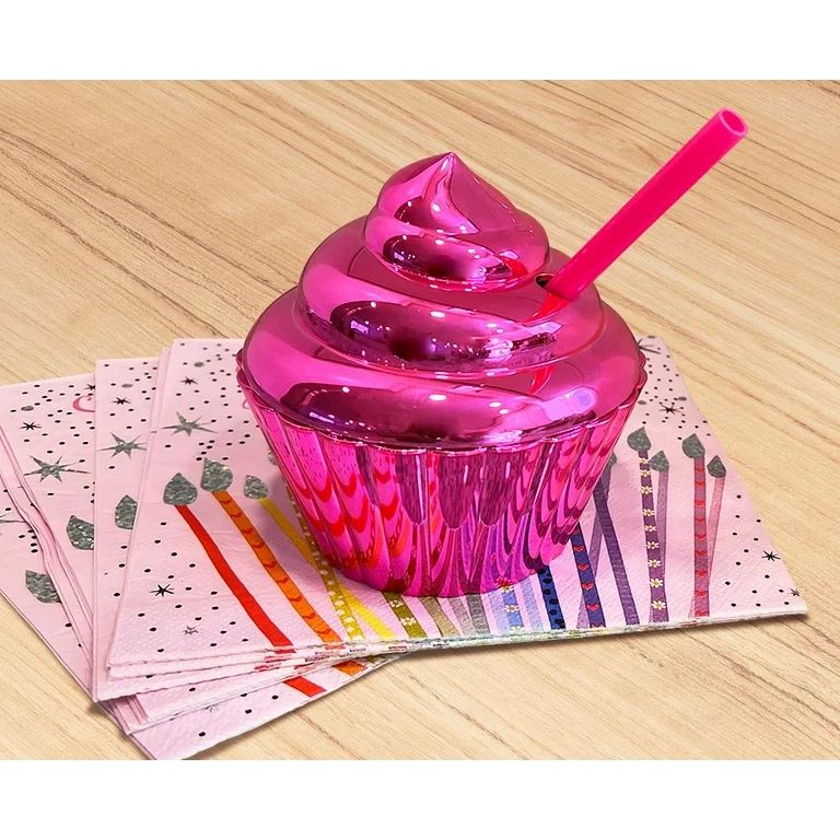 Strictly Fancy Hot Pink Cupcake Cups with Straws, 2PK | Walmart (US)