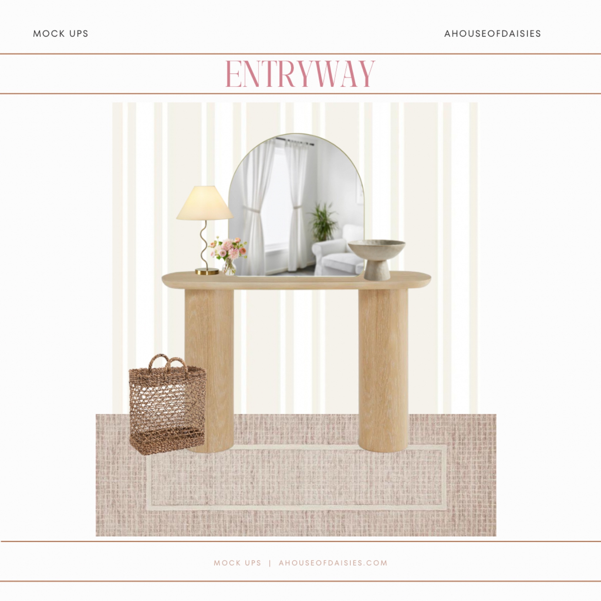 Entryway styling, entryway decor, pink home decor, new home decor, arched mirror, light and bright, stripes, table lamp, wavy lamp

#LTKStyleTip #LTKFindsUnder50 #LTKHome