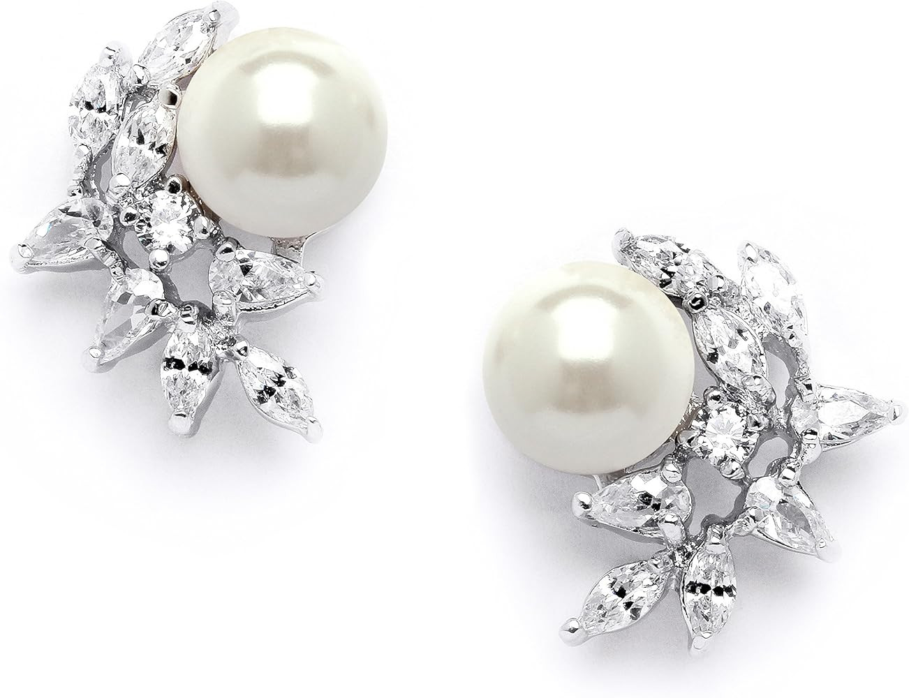 Silver Mariell Pearl and Marquise Cut CZ Crystal Wedding Earrings for Brides, Bridesmaids & Mothe... | Amazon (US)