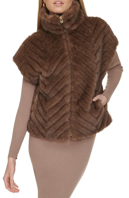 Cole Haan Chevron Faux Fur Vest in Taupe at Nordstrom, Size X-Large | Nordstrom