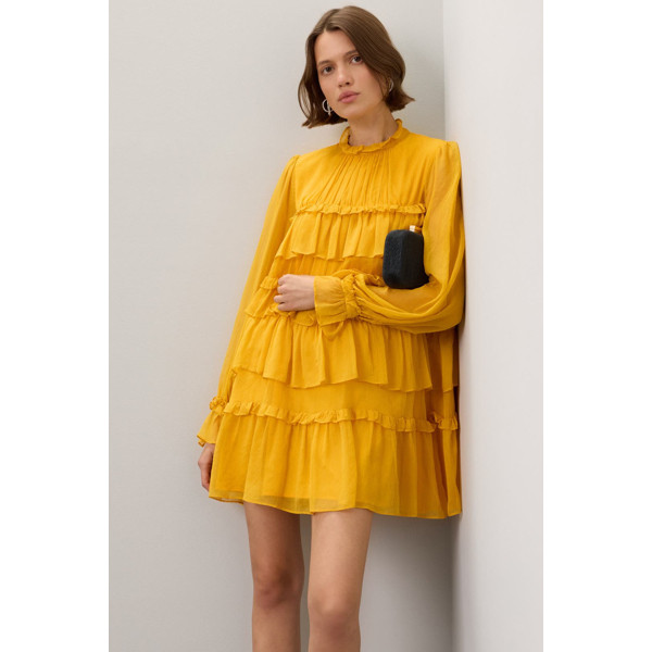 Adam Lippes Collective Tiered Ruffle Dress Yellow | Rent the Runway