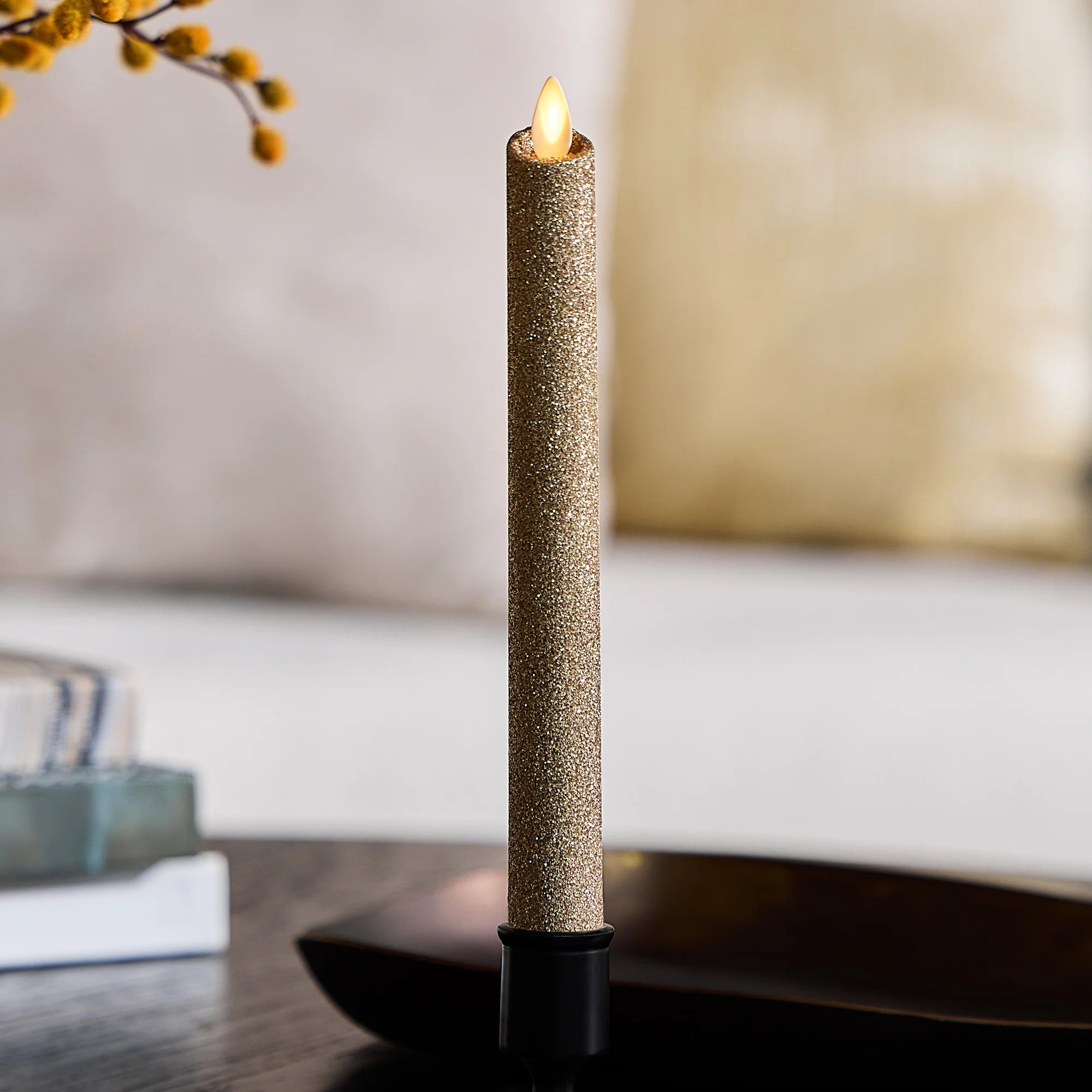 Champagne Glow Glitter Flameless Candle Taper | Luminara