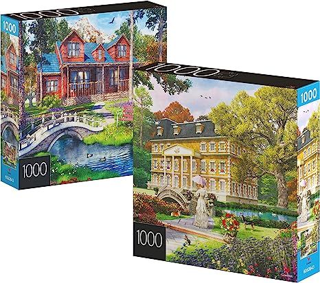 2-Pack of 1000-Piece Jigsaw Puzzles, Pine Cabin & Summer Estate Gifts for Mom for Adults and Kids... | Amazon (US)