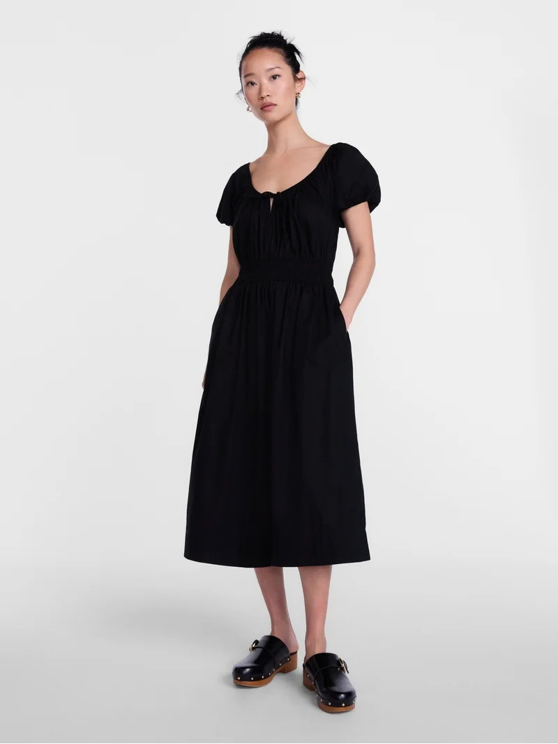 Scenario Women's and Women's Plus Smocked Waist Peasant Midi Dress with Puff Sleeves, Sizes XS-4X | Walmart (US)