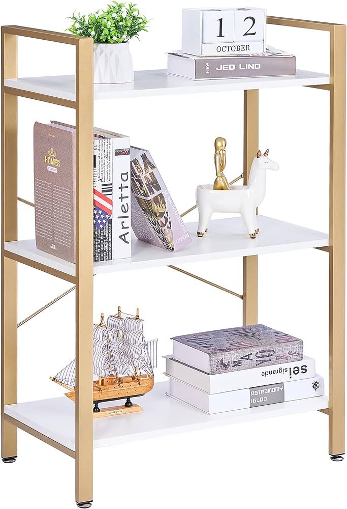 BEWISHOME 3 Tier Bookshelf Open Organizer, White Small Bookshelf for Small Spaces, Modern Wooden ... | Amazon (US)
