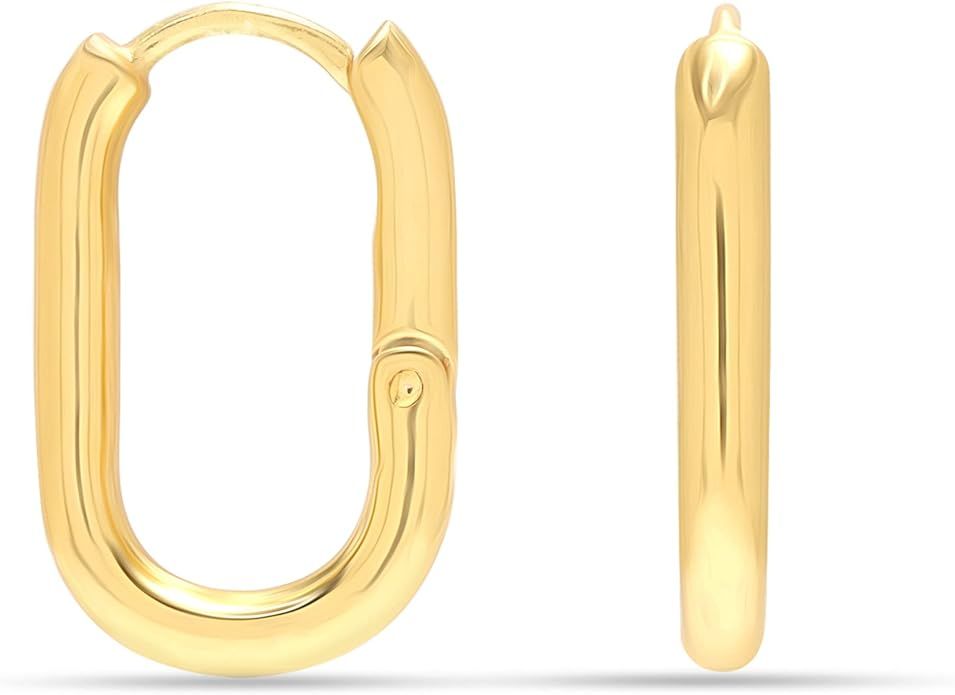Charmsy 925 Sterling Silver SMALL Gold Plated Rectangle Heart Huggie Hoop Earrings for Women Teen | Amazon (US)