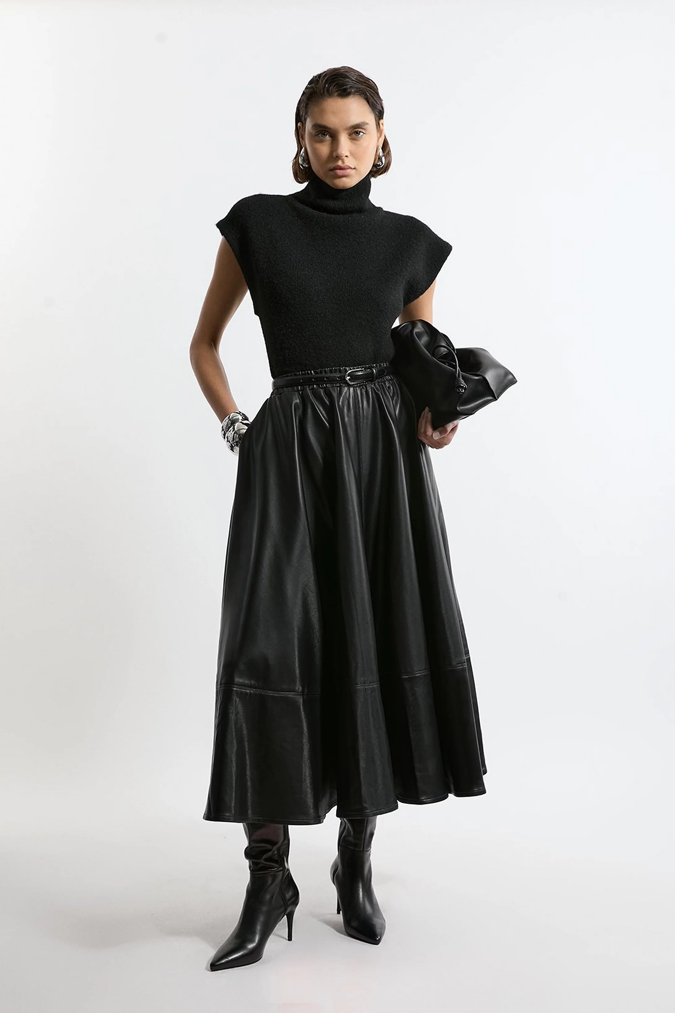 Faux Leather Full Maxi Skirt | Karen Millen US