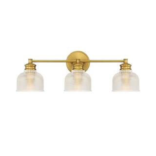24.25 in. W x 9.25 in. H 3-Light Natural Brass Bathroom Vanity Light with Clear Glass Shades | The Home Depot