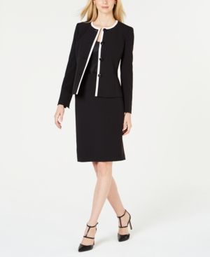 Le Suit Piped-Trim Skirt Suit | Macys (US)