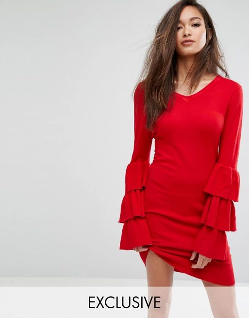 PrettyLittleThing Ruffle Sleeve Knitted Dress | ASOS US