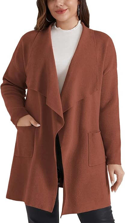 Hanna Nikole Women 2024 Fall Plus Size Cardigan Coat Open Front Sweater Lapel Coatigan Long Sleev... | Amazon (US)