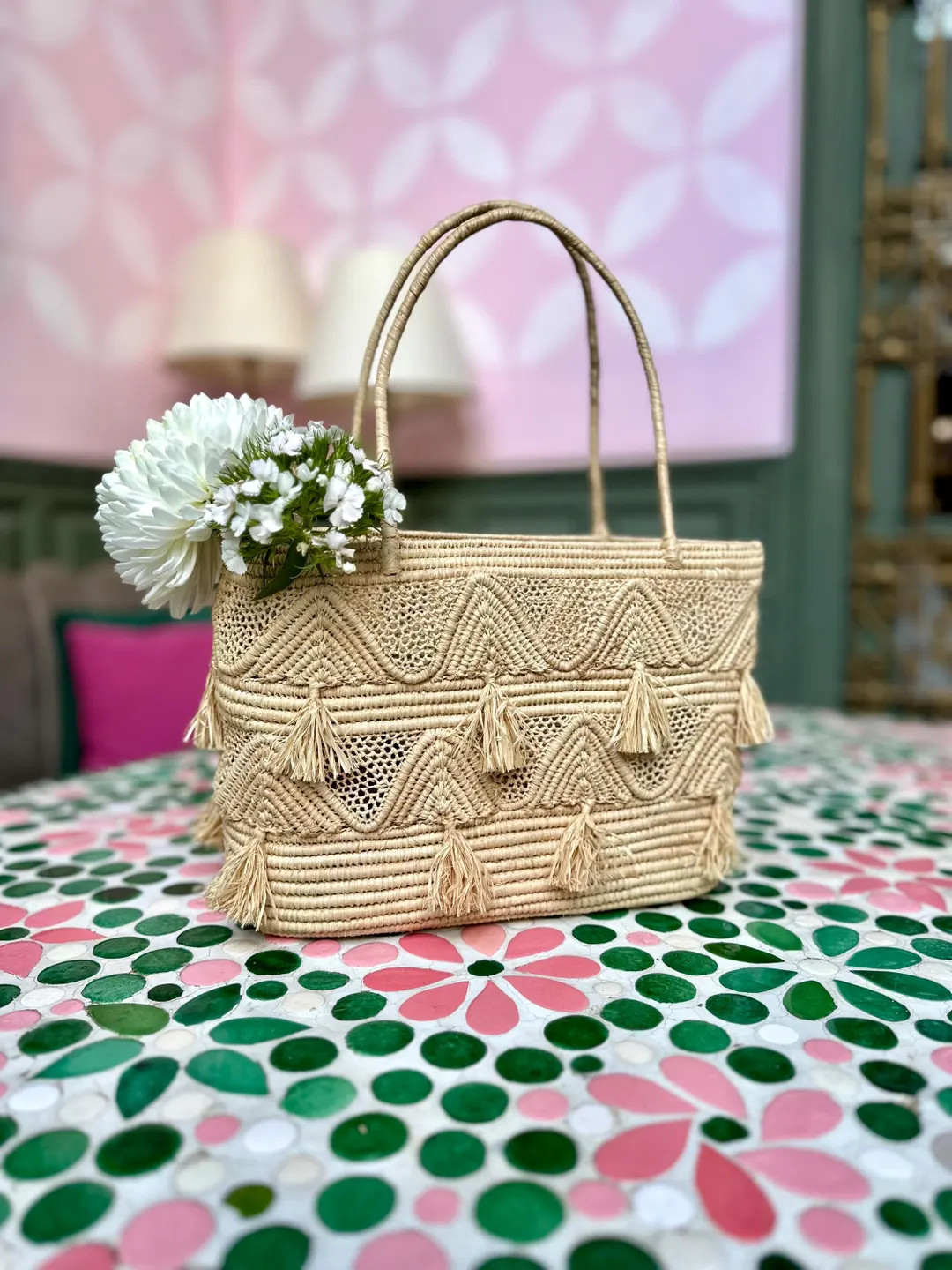 Handwoven Raffia Bag Leather Handles | Tote Bag | Gift for her | Moroccan raffia bag | Raphia Bag... | Etsy (US)