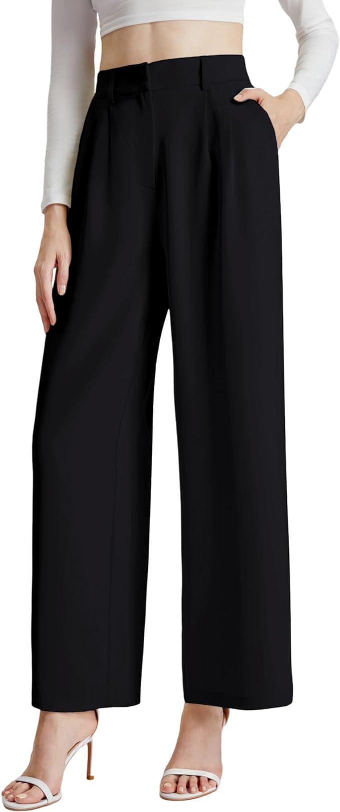 Sassy Zoey Wide Leg Pants for Women | High Waisted Trousers with Pockets | Comfortable Casual Bus... | Amazon (US)