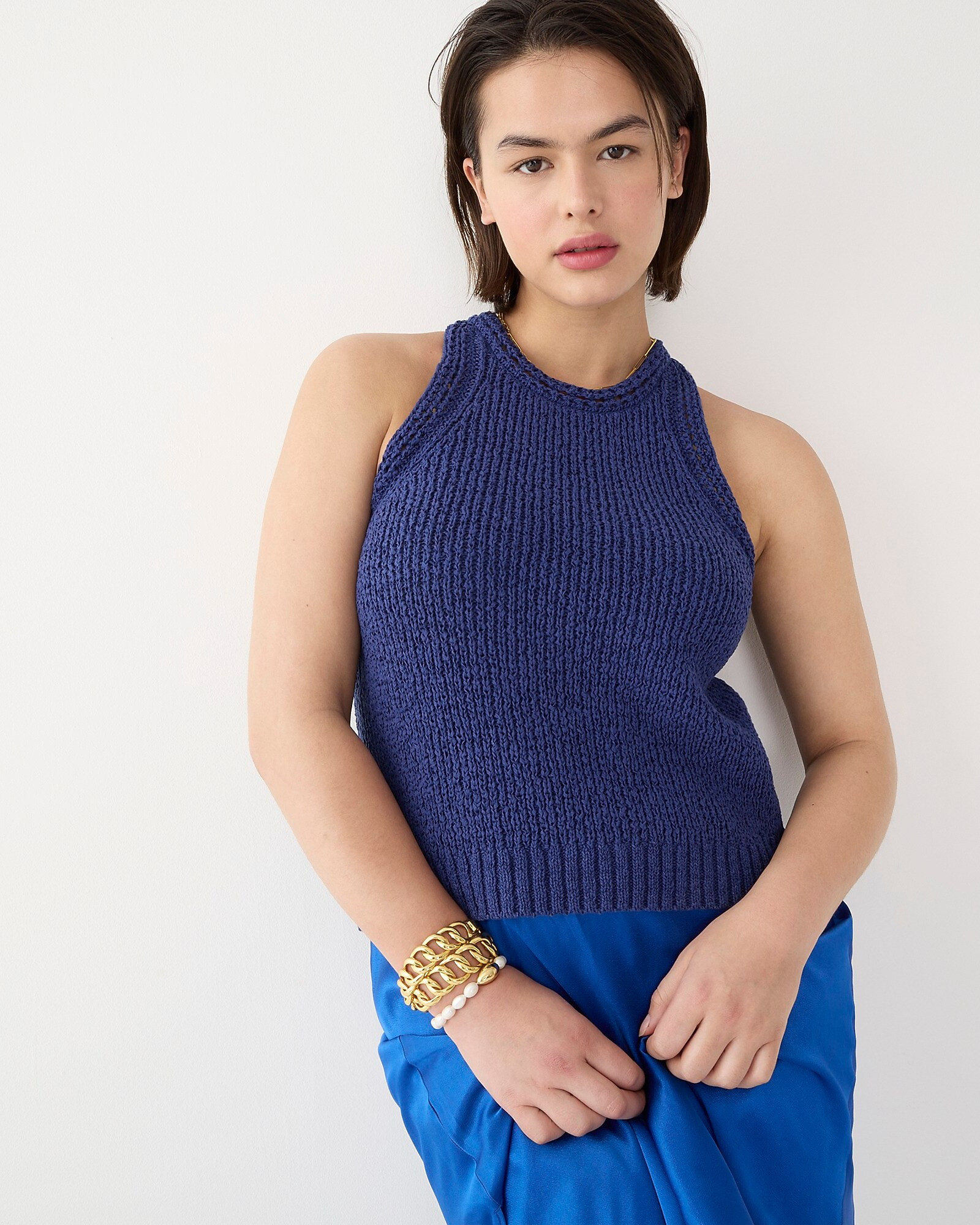 High-neck textured pointelle sweater-tank | J. Crew US