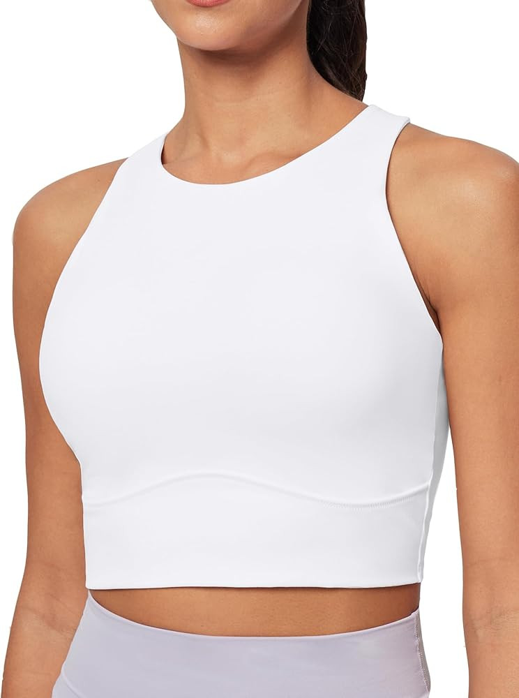 Heathyoga Longline Sports Bras for Women High Neck Tank Tops with Built in Bras Workout Tops for Women Racerback Yoga Bra | Amazon (US)