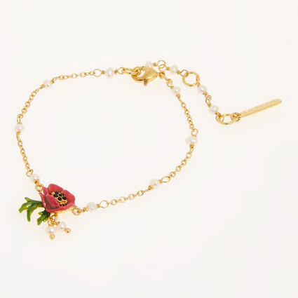 18ct Gold Plated Flower Faux Pearl Chain Bracelet | TK Maxx