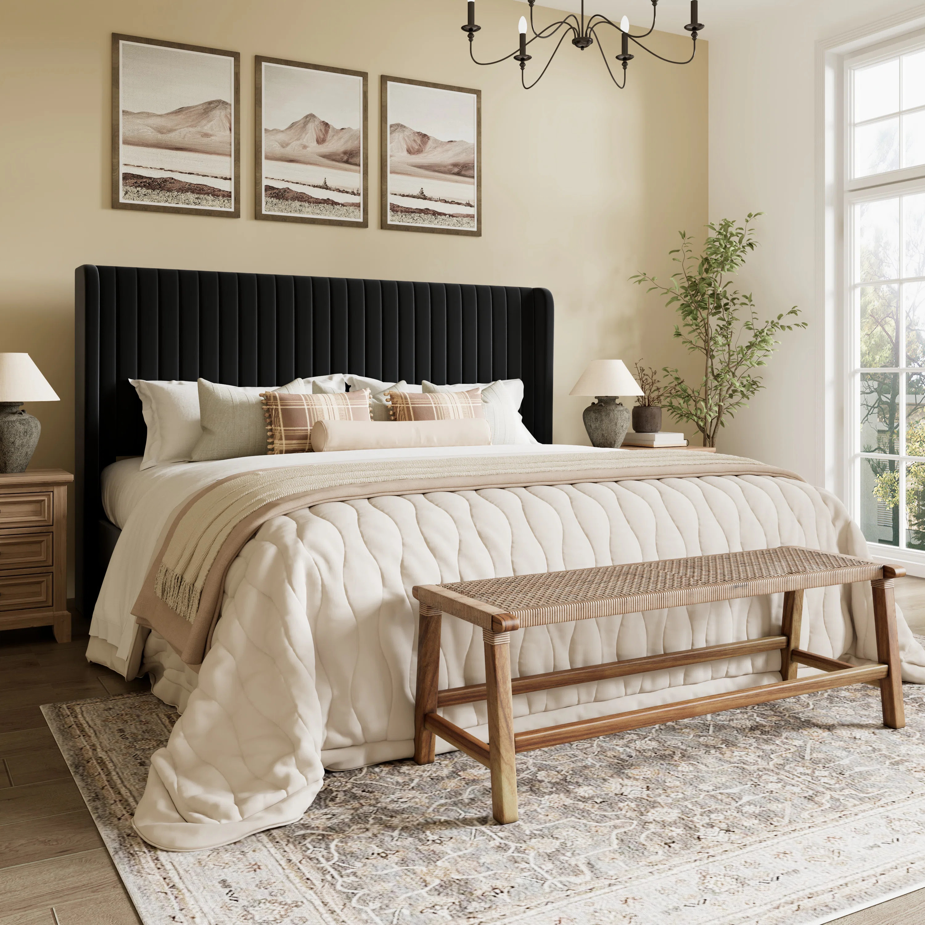 Candler Velvet Upholstered Platform Bed with Wingback Headboard and Wooden Slats | Wayfair North America