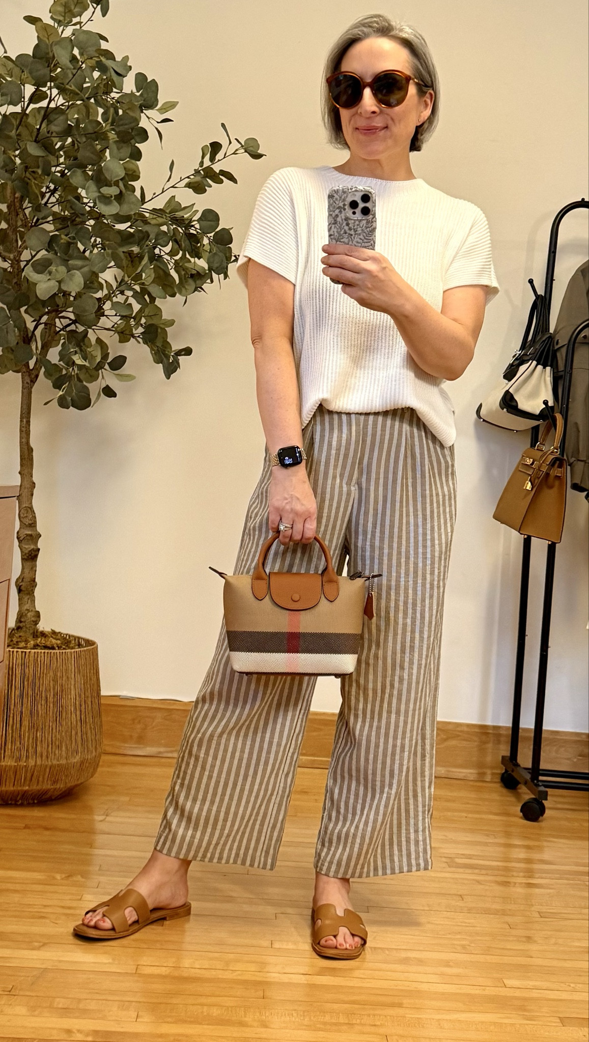 Love these striped linen-like pants, but size up 1-2 sizes. I’m wearing a medium and they are snug. Casual chic. #ootd 

#LTKPetite #LTKootd #LTKOver40