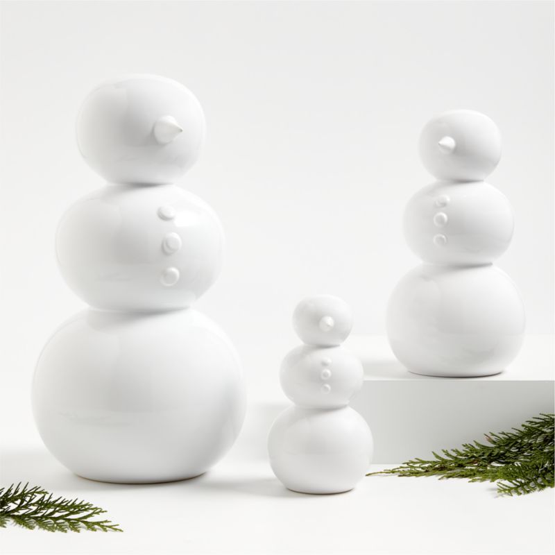 White Holiday Ceramic Snowmen, Set of 3 + Reviews | Crate & Barrel | Crate & Barrel