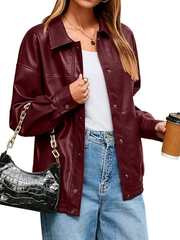 Glamaker Womens Oversized Faux Leather Jacket Fall Outfits Button Down Motorcycle Bomber Jackets ... | Amazon (US)