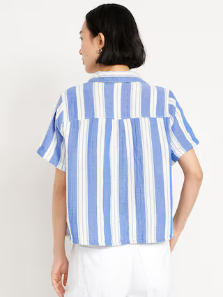Crinkle Gauze Button-Down Striped Shirt | Old Navy (US)