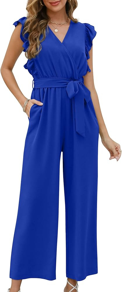 XIEERDUO Womens Jumpsuits Belted High Waist Rompers For Women One Piece Casual Outfits | Amazon (US)
