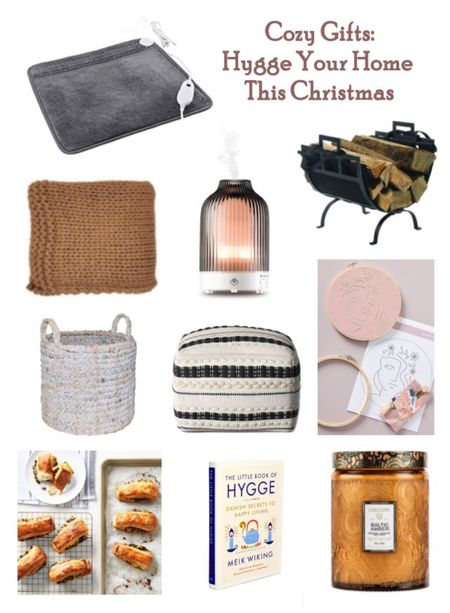Hygge your home for Christmas. 
Warming pad, log holder, diffuser, basket, pouf, croissants, amber candle. Warm, soft, cozy home decor. # LTKGiftGuide

#LTKhome #LTKCyberweek