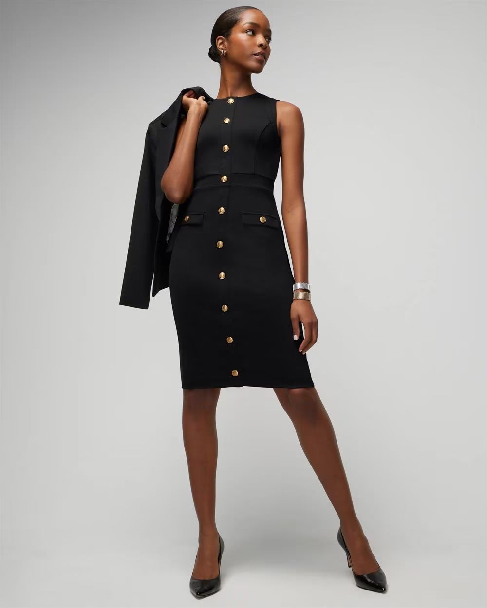 Sleeveless Crest Sheath Dress | White House Black Market