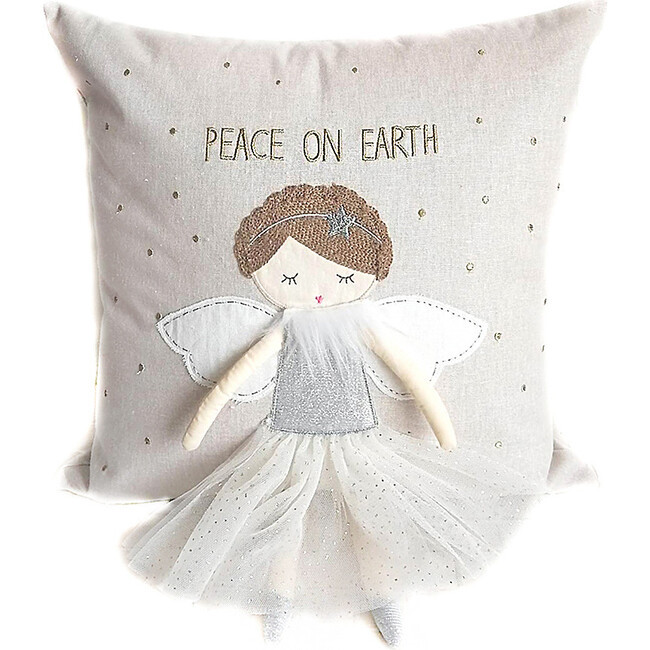 MON AMI | Silver Angel “Peace on Earth” Pillow | Maisonette | Maisonette