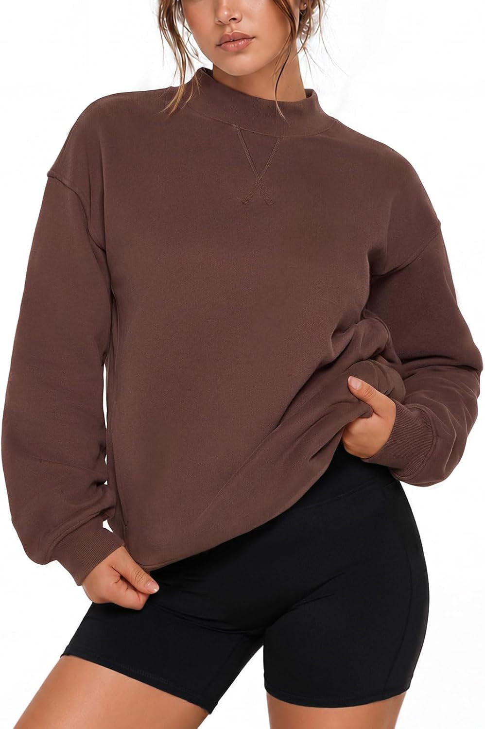 SUUKSESS Women Cotton Mock Neck Sweatshirts Oversized Long Sleeve Pullover | Amazon (US)