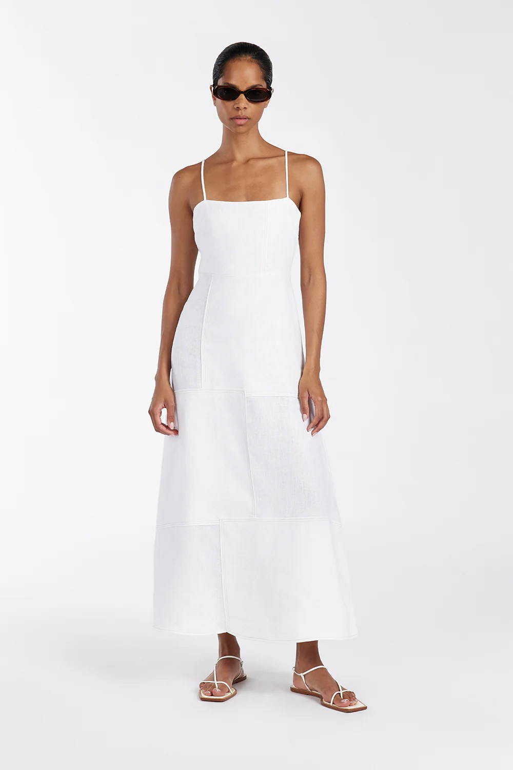 CATIE WHITE PATCHWORK MIDI DRESS | DISSH
