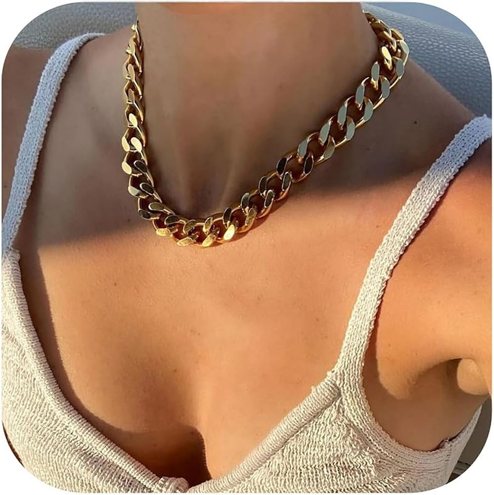 NOKMIT Chunky Cuban Link Curb Chain Necklace for Women Men Dainty 18K Gold Silver Tone Choker Thi... | Amazon (US)