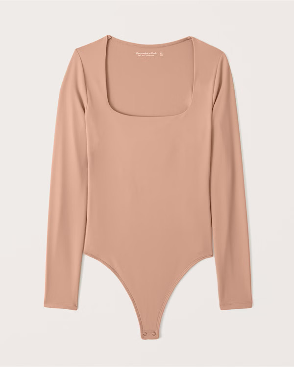 Long-Sleeve Double-Layered Seamless Fabric Squareneck Bodysuit | Abercrombie & Fitch (US)