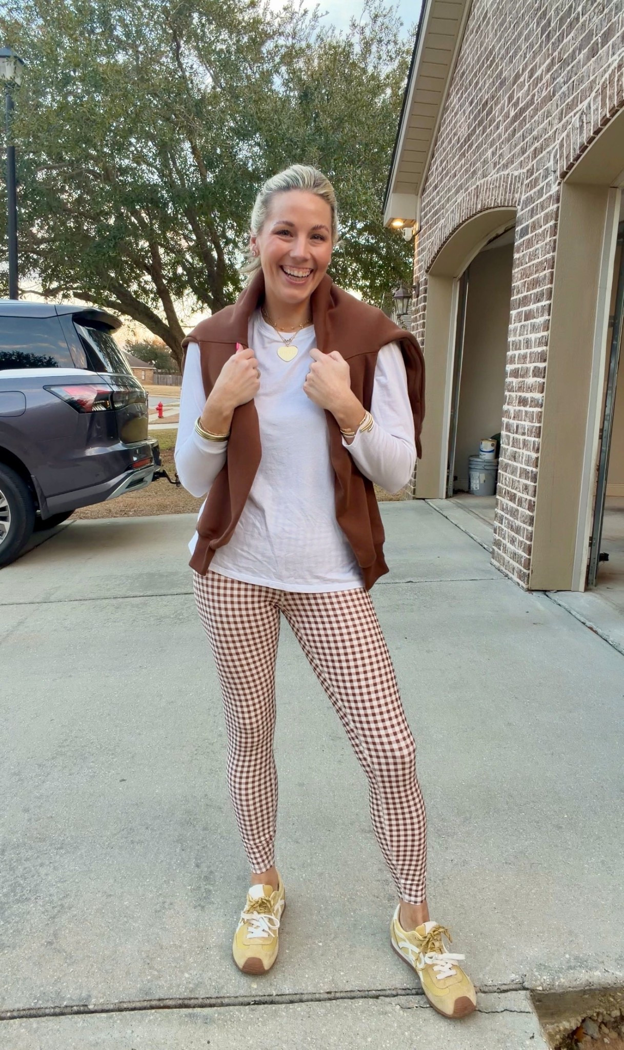 Comfy and cute brown combo I’m loving! 
Leggings are target size medium
Top is belk size small
Pullover is Amazon size medium
Shoes- Amazon size 7, runs TTS

#LTKdayinmylife #LTKootd #LTKActive
