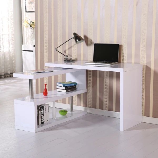 HOMCOM Rotating Office Desk and Shelf Combo - White | Bed Bath & Beyond