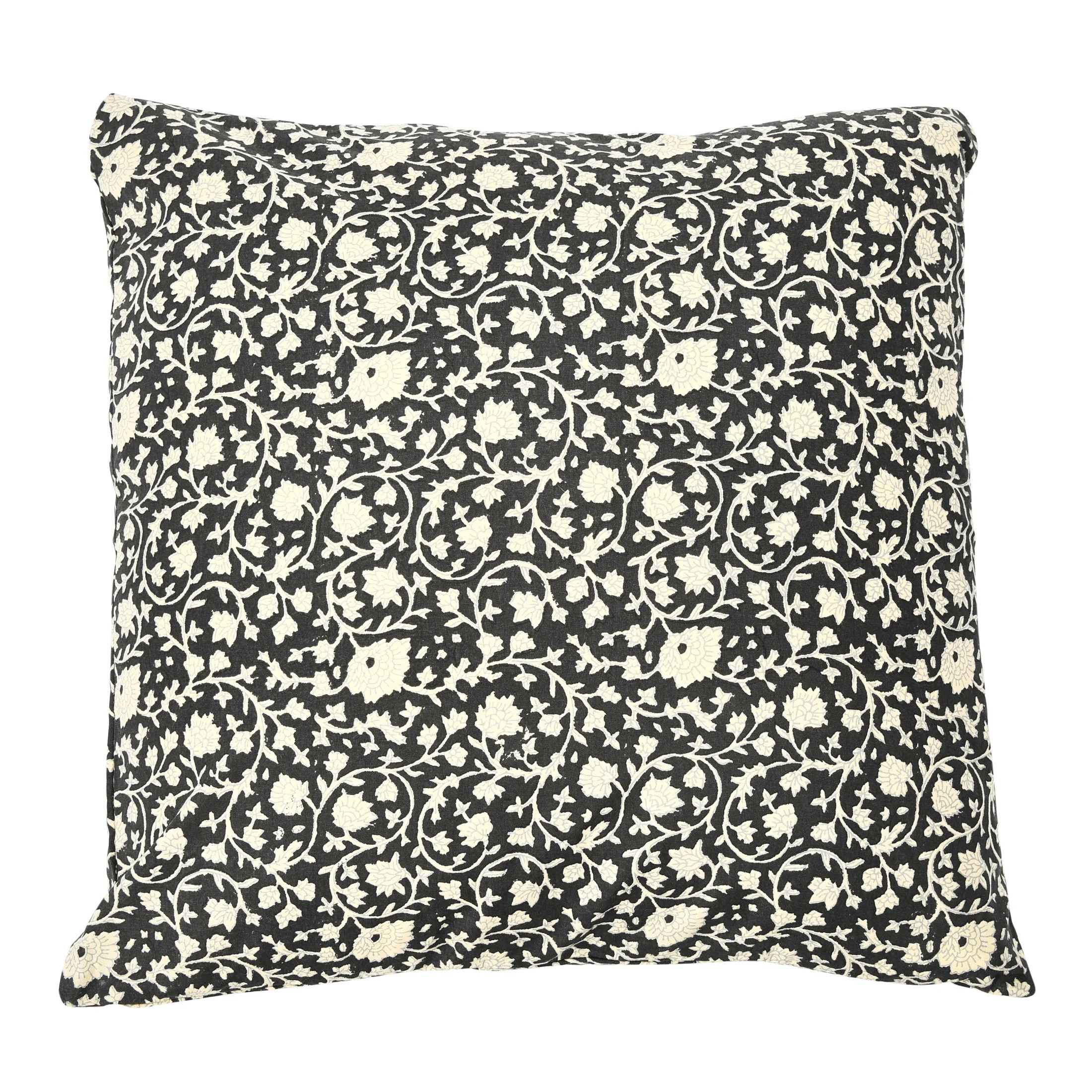 Creative Co-Op Vintage Inspired Floral Block Pattern Square Cotton Decorative Throw Pillow, Black... | Walmart (US)