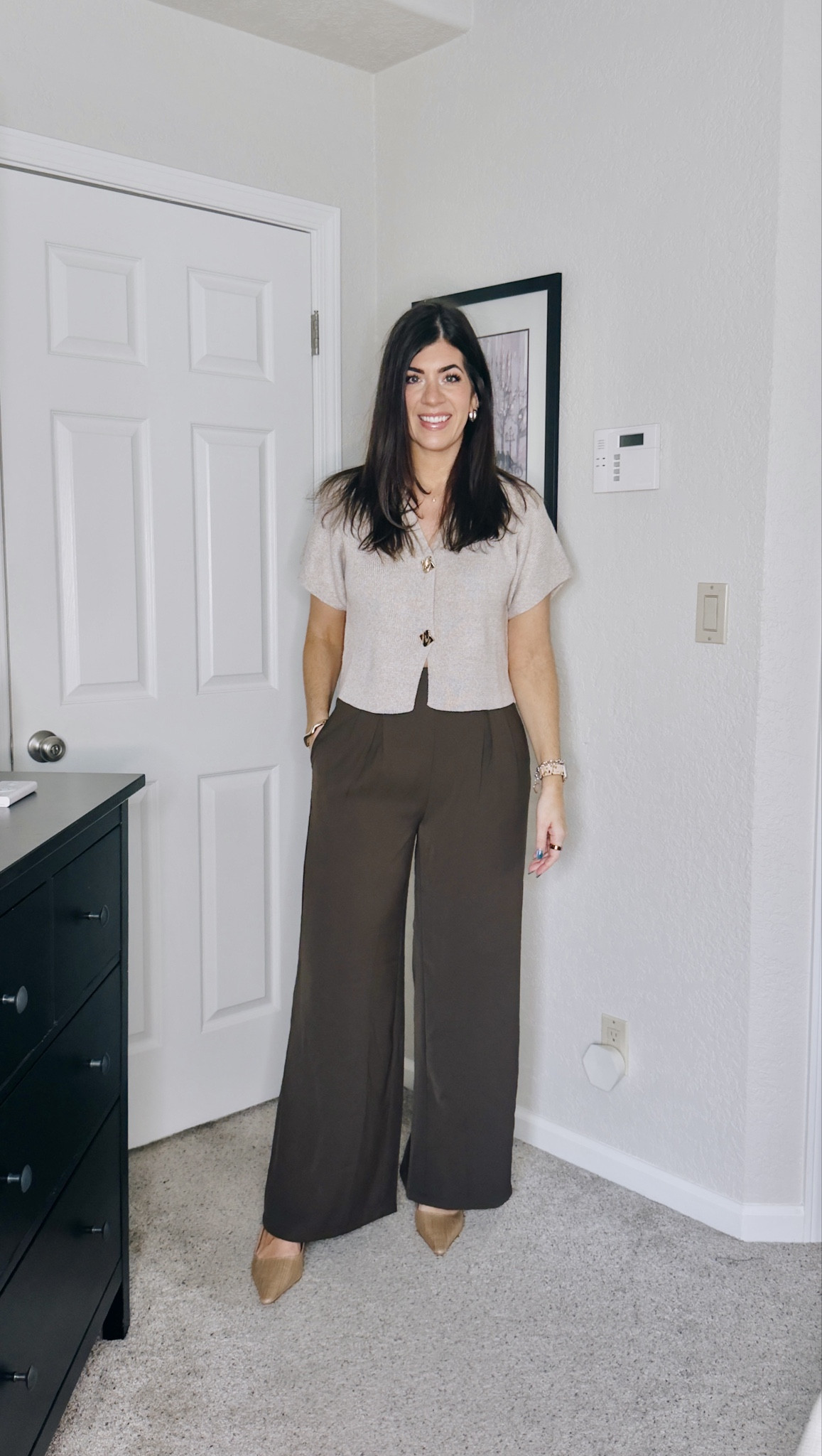 Workers under $50
Sweater-medium
Pants- large long 

#LTKTall #LTKMidsize #LTKWorkwear