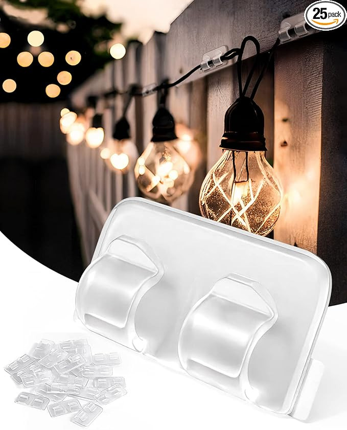 Hooks for Outdoor String Lights Clips: 25Pcs Heavy Duty Cable Clip with Waterproof Adhesive Strip... | Amazon (US)