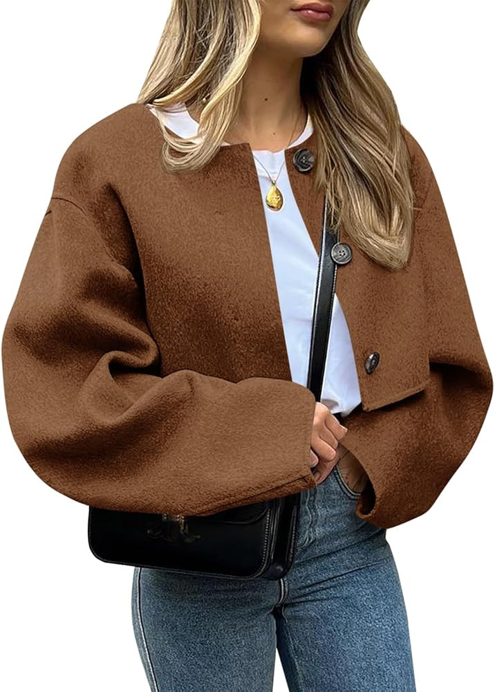 BZB Cropped Jackets for Women Long Sleeve Button Winter Coats Trendy Wool Blend Short Peacoat Fal... | Amazon (US)