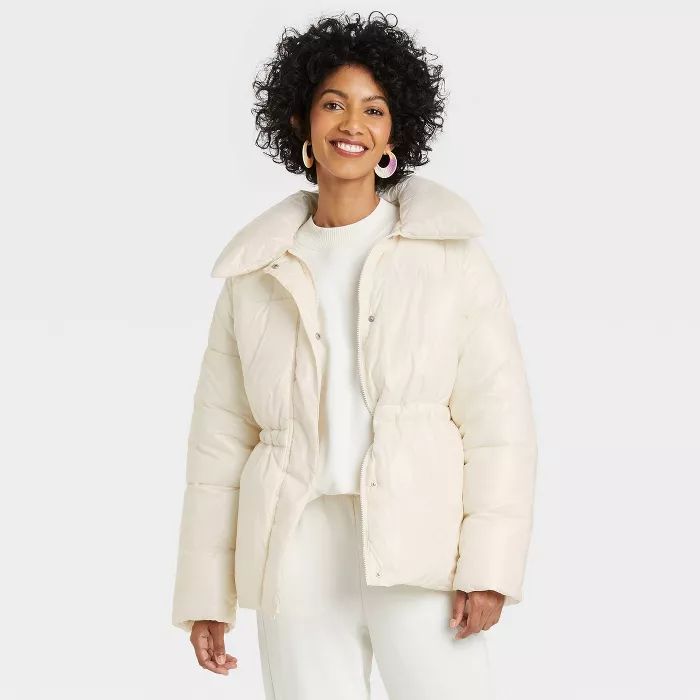 Women's Medium Length Wet Look Puffer Jacket - A New Day™ | Target