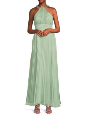 Eliza J Accordion Pleat Chiffon Embellished Gown on SALE | Saks OFF 5TH | Saks Fifth Avenue OFF 5TH