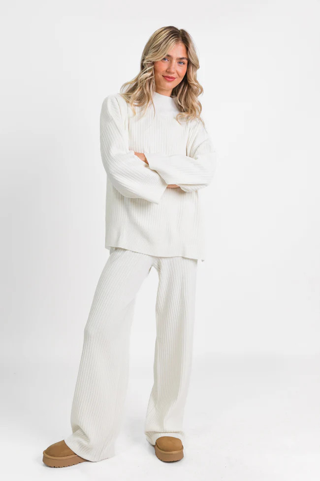 Good To Go Cream Mock Neck Ribbed Sweater DOORBUSTER | Pink Lily