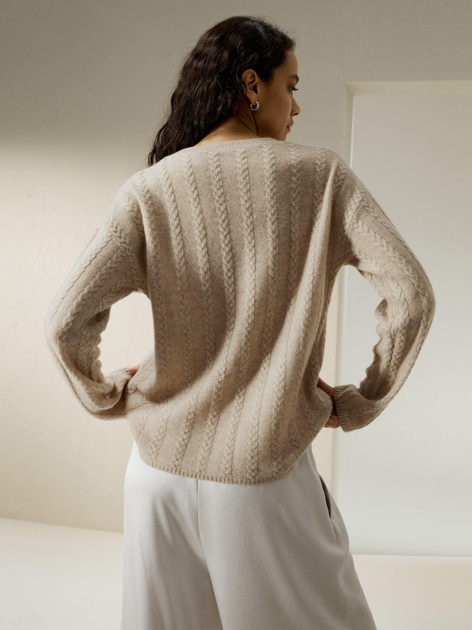Semi-Sheer Cable-knit Baby Cashmere Sweater | LilySilk
