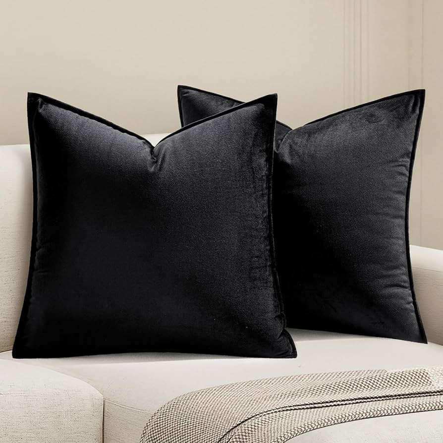 MIULEE Black Velvet Throw Pillow Covers 24x24 Soft Decorative Solid Square Euro Sham Cushion Case... | Amazon (US)