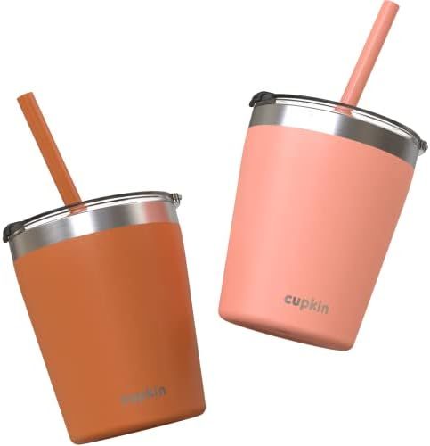 Cupkin Steel Cup - The Original 8 oz Stackable Stainless Steel Silicone Straw Cup - Set of 2 Powd... | Amazon (US)