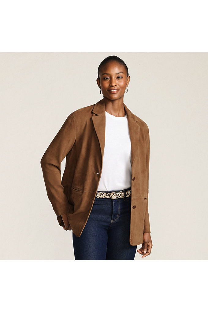 Women's Suede Boyfriend Blazer - Lands' End - Orange - M | Lands' End (US)
