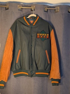 Vintage 90s Upper Deck Varsity Leather Wool Jacket MLB Baseball Letterman XL | eBay US